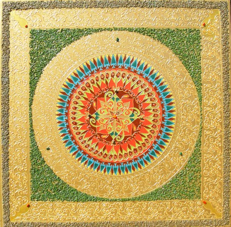 Mandala na upevnenie zdravia, lásky a súdržnosti v rodine a naplnenia v živote 100x100 cm